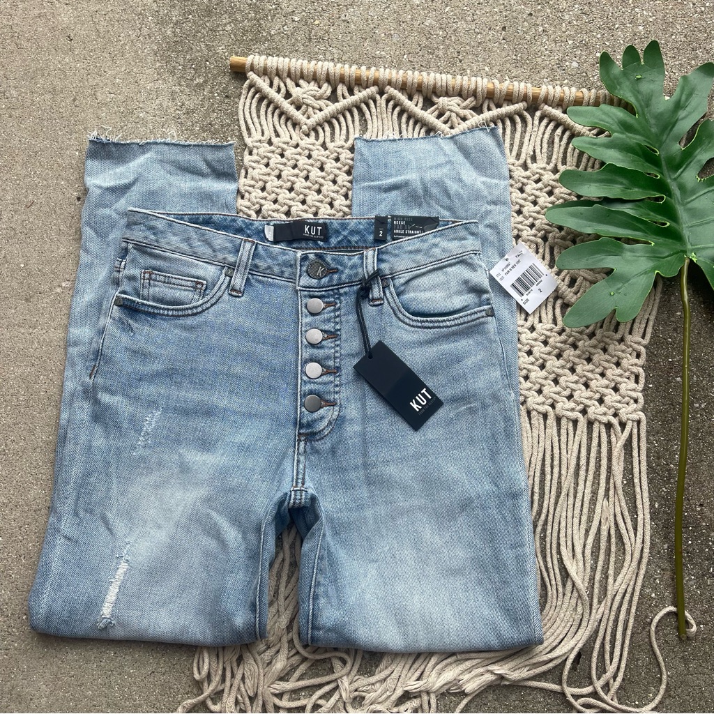 New Kut From The Kloth High Rise Distressed Ankle Straight Leg Jeans Size 2